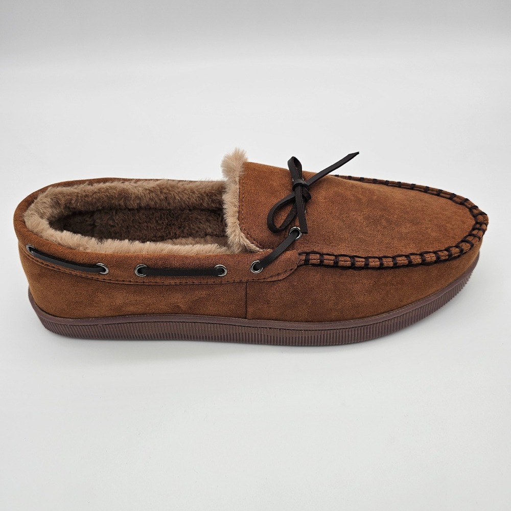 Club Room Moccasin Slippers Mens Faux Fur Lined Indoor Outdoor Tan‎ Size S 6-7